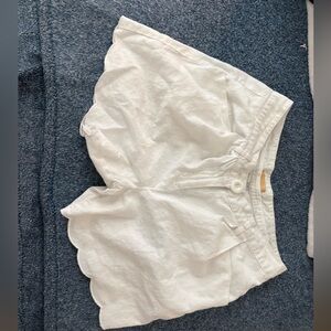 Takara White Scalloped High Waist Shorts